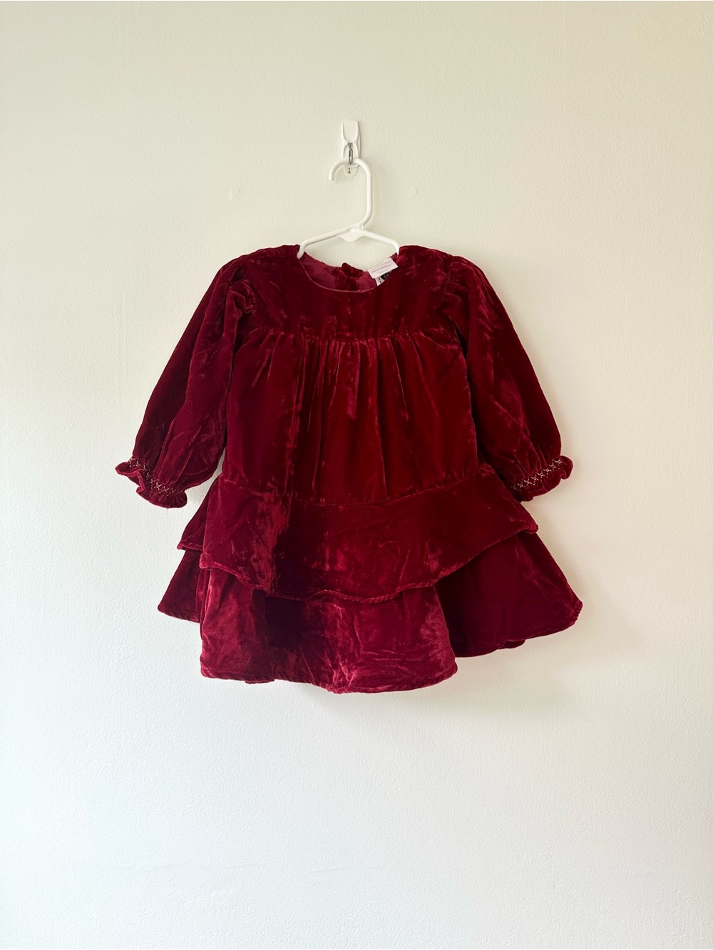 Hanna Andersson Velvet Tiered Dress in Deep Wine Red